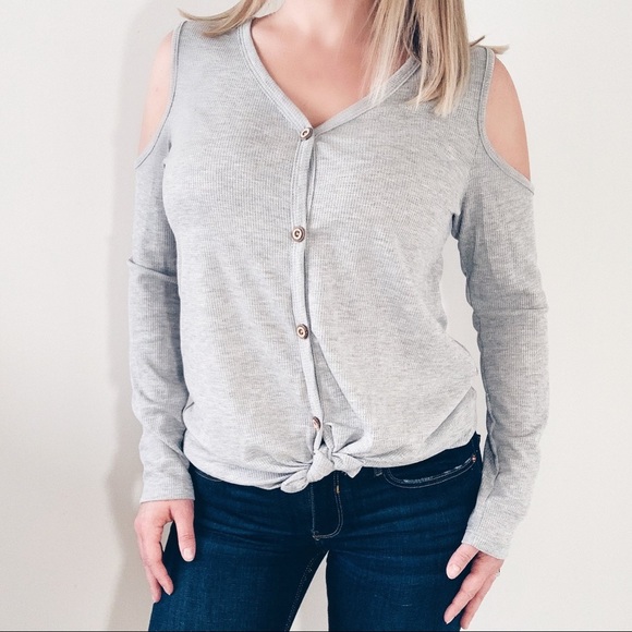 HP Gray Cutout Shoulder Button Top - Picture 3 of 3